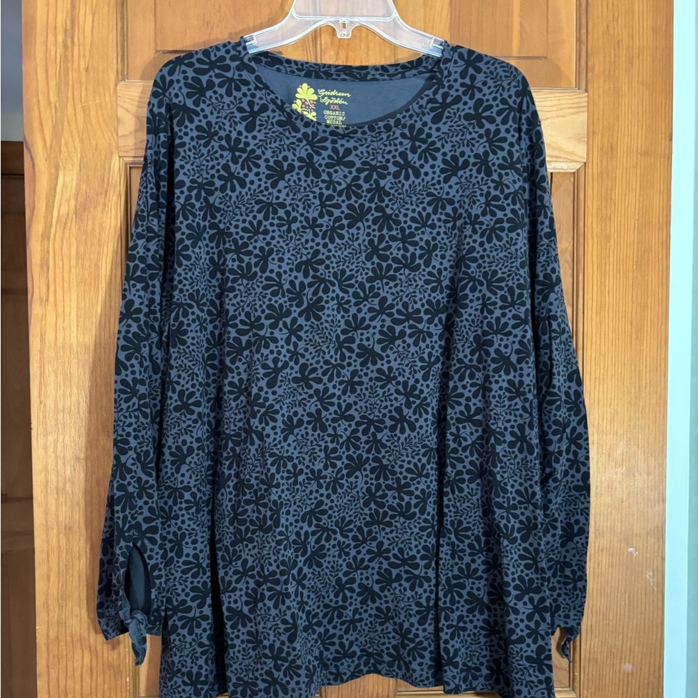 Gudrun Sjödén Black Gray Long Sleeve Top XXL Tie Sleeves